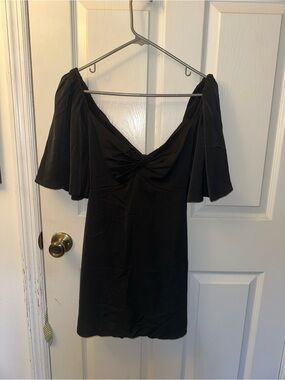 Abercrombie & Fitch Black Off-Shoulder Mini Dress with Flutter Sleeves